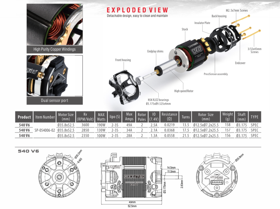 Rocket RC 540 V6 SENSORED BRUSHLESS MOTOR – K.A.injection